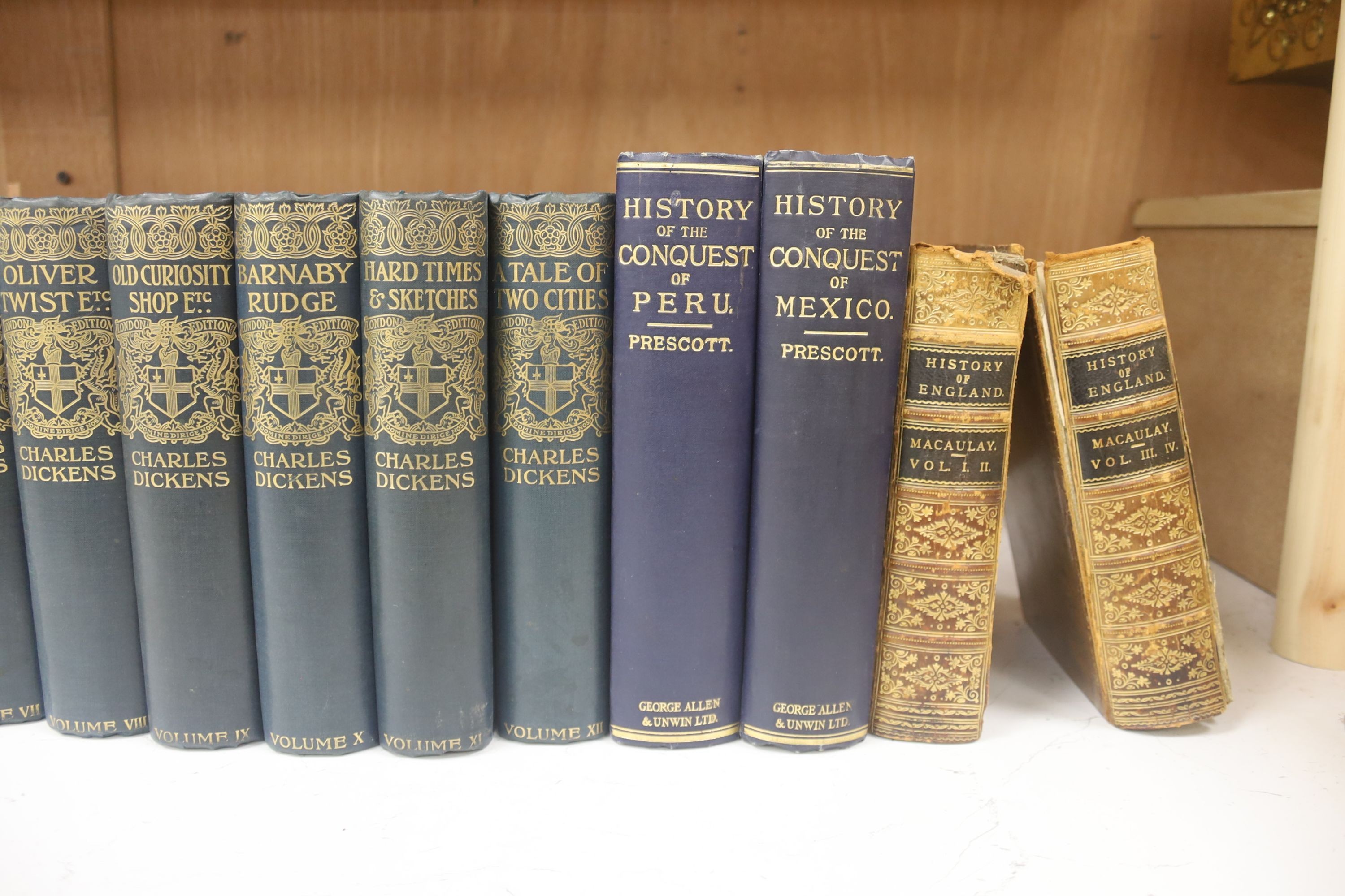 Dickens, Charles - The Works, 12 vols, blue cloth gilt, illustrations by ‘’Phiz’’, Seymour, and others, Blackwood, Le Bas & Co., [c.1900]; Hueffer, Ford, Maddox - The Cinque Ports, illustrated by William Hyde, qto, cloth